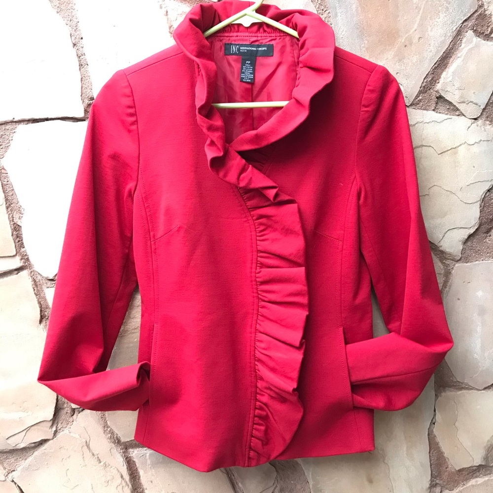 INC Red Ruffle Blazer Jacket - Picture 6 of 8